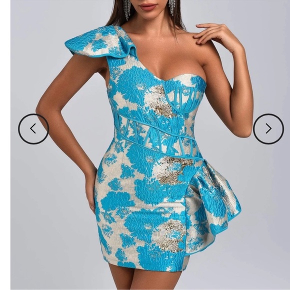 Bella Barnett One Shoulder metallic cocktail Dress - Picture 2 of 11